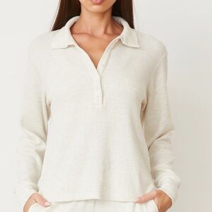 Monrow Brushed Thermal‎ Henley oatmeal color size medium